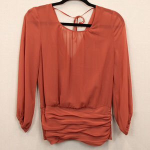 WHBM sheer rust ruched waist blouson top-6